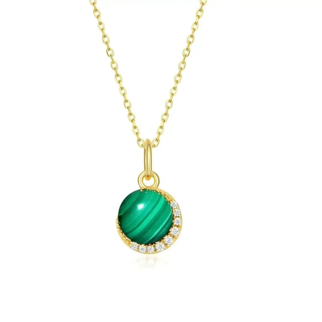 Луксозно дамско колие с естествен малахит Сребро 925 със златно покритие – by Crystal Pro Jewellery