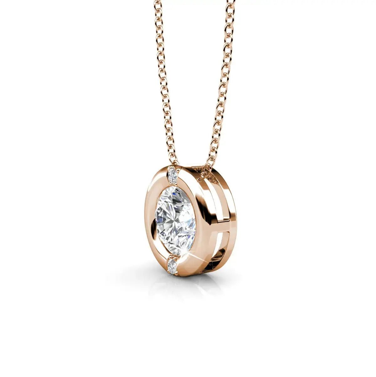 Луксозно сребърно колие с австрийски кристали 18К покритие розово злато – by Crystal Pro Jewellery