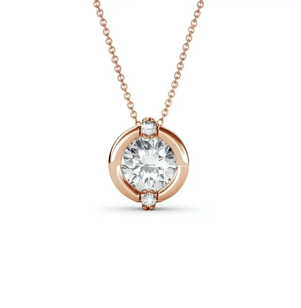 Луксозно сребърно колие с австрийски кристали 18К покритие розово злато – by Crystal Pro Jewellery