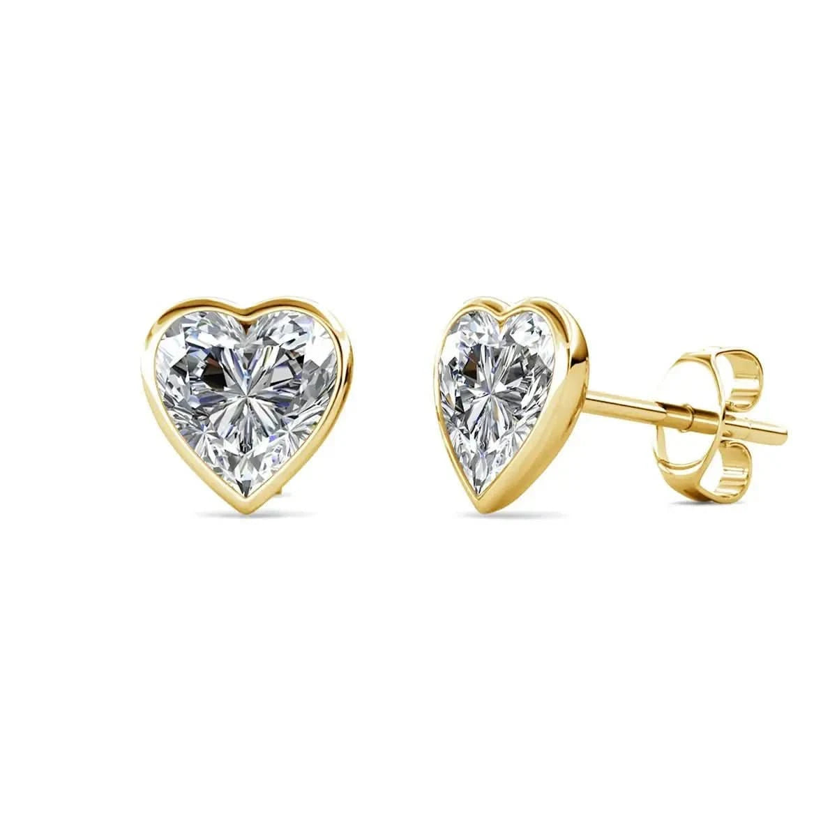 Малки кристални обици Сърца на винт 18K покритие розово злато – by Crystal Pro Jewellery