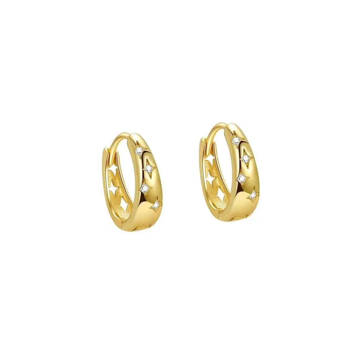 Малки обици халки със звездички Сребро 925, позлатени– by Crystal Pro Jewellery