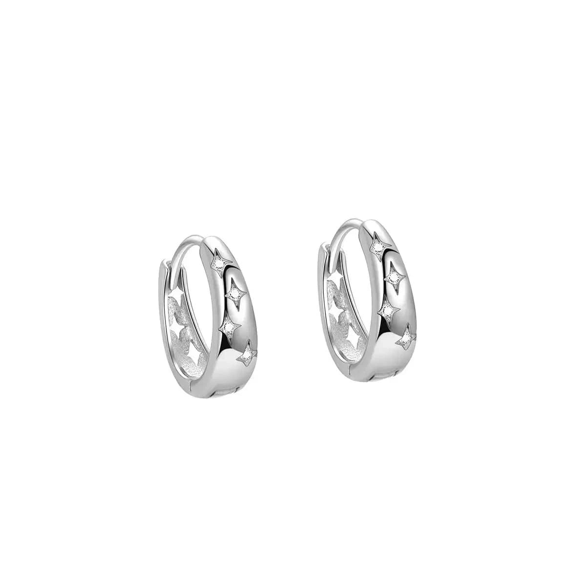 Малки обици халки със звездички Сребро 925 – by Crystal Pro Jewellery