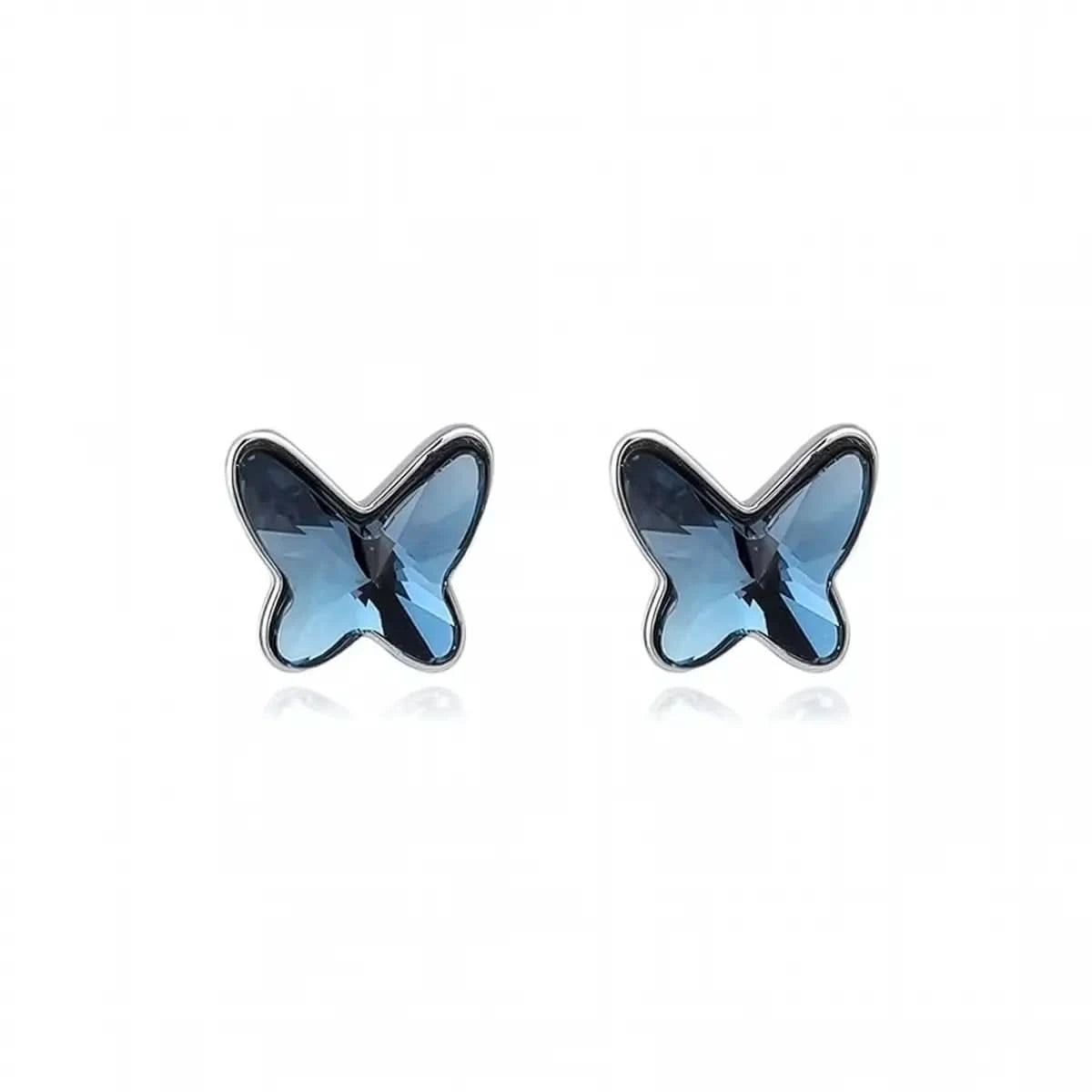 Малки кристални обици с кристали Сваровски от ребро 925 в цвят denim blue