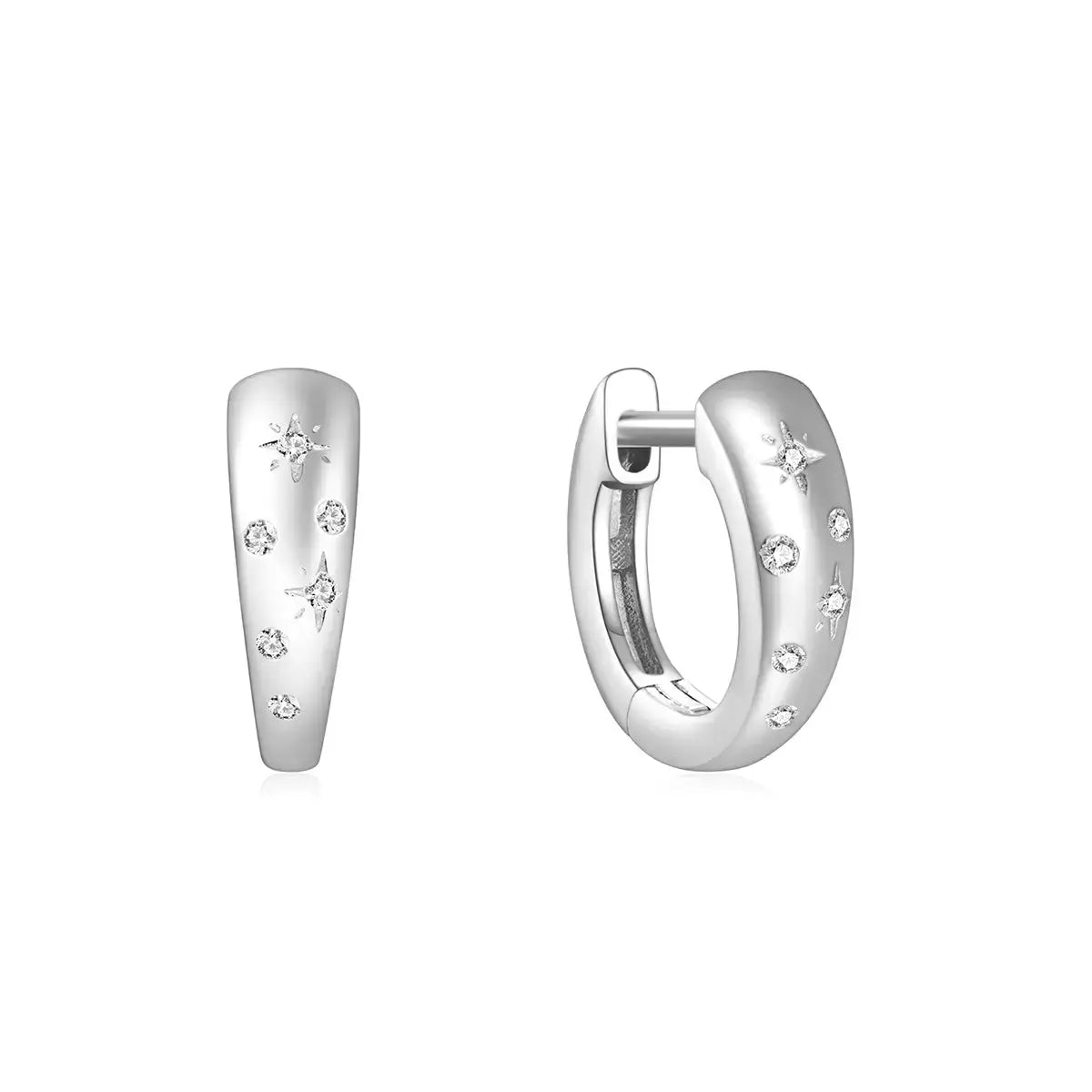 Малки сребърни халки със звездички и цирконии – by Crystal Pro Jewellery