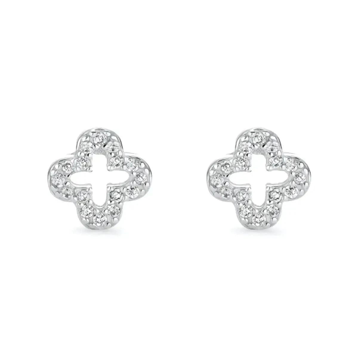 Малки Сребърни Обици Детелина с цирконии – by Crystal Pro Jewellery