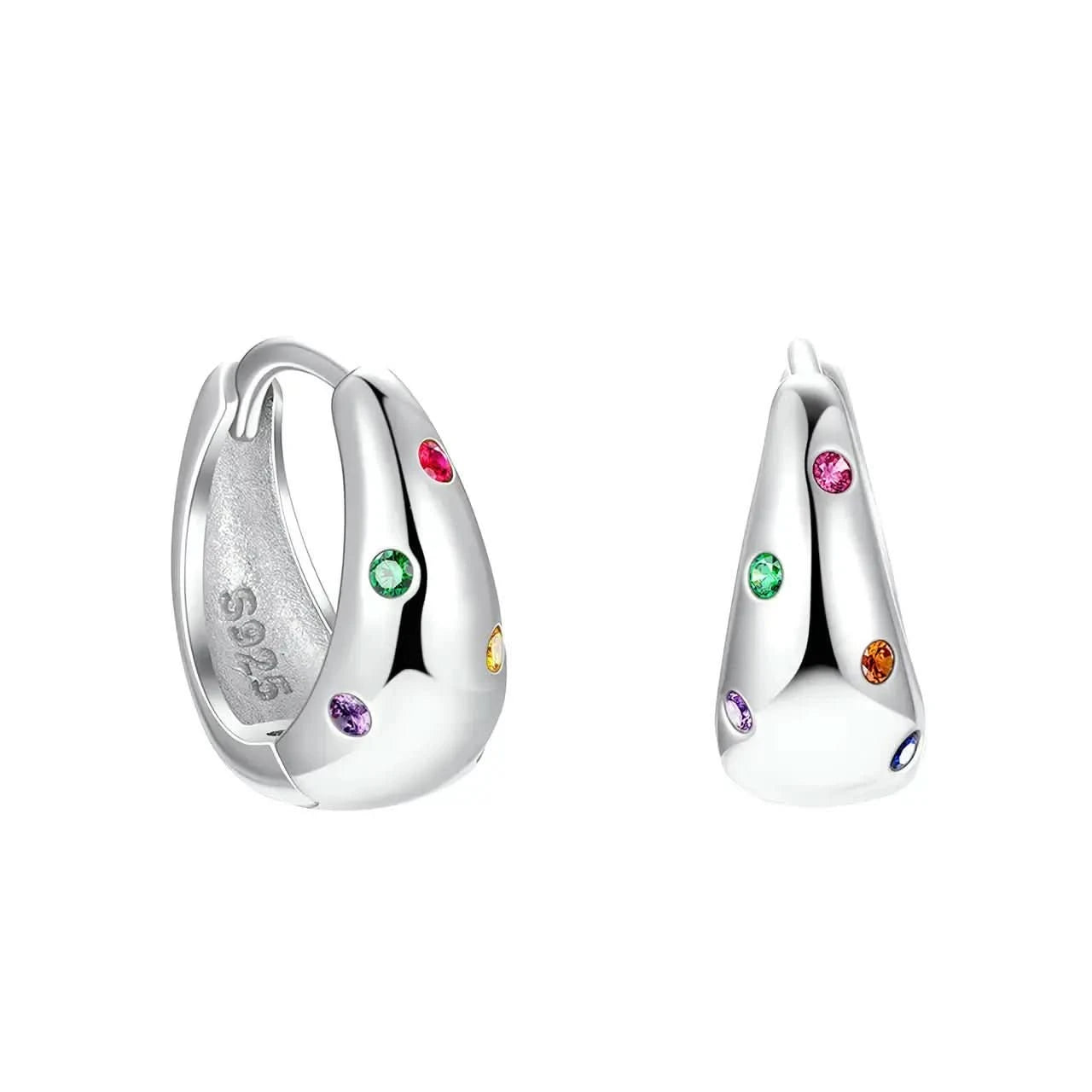 Сребърни Обици Халки Rainbow с цветни цирконии 18K Златно покритие – by Crystal Pro Jewellery