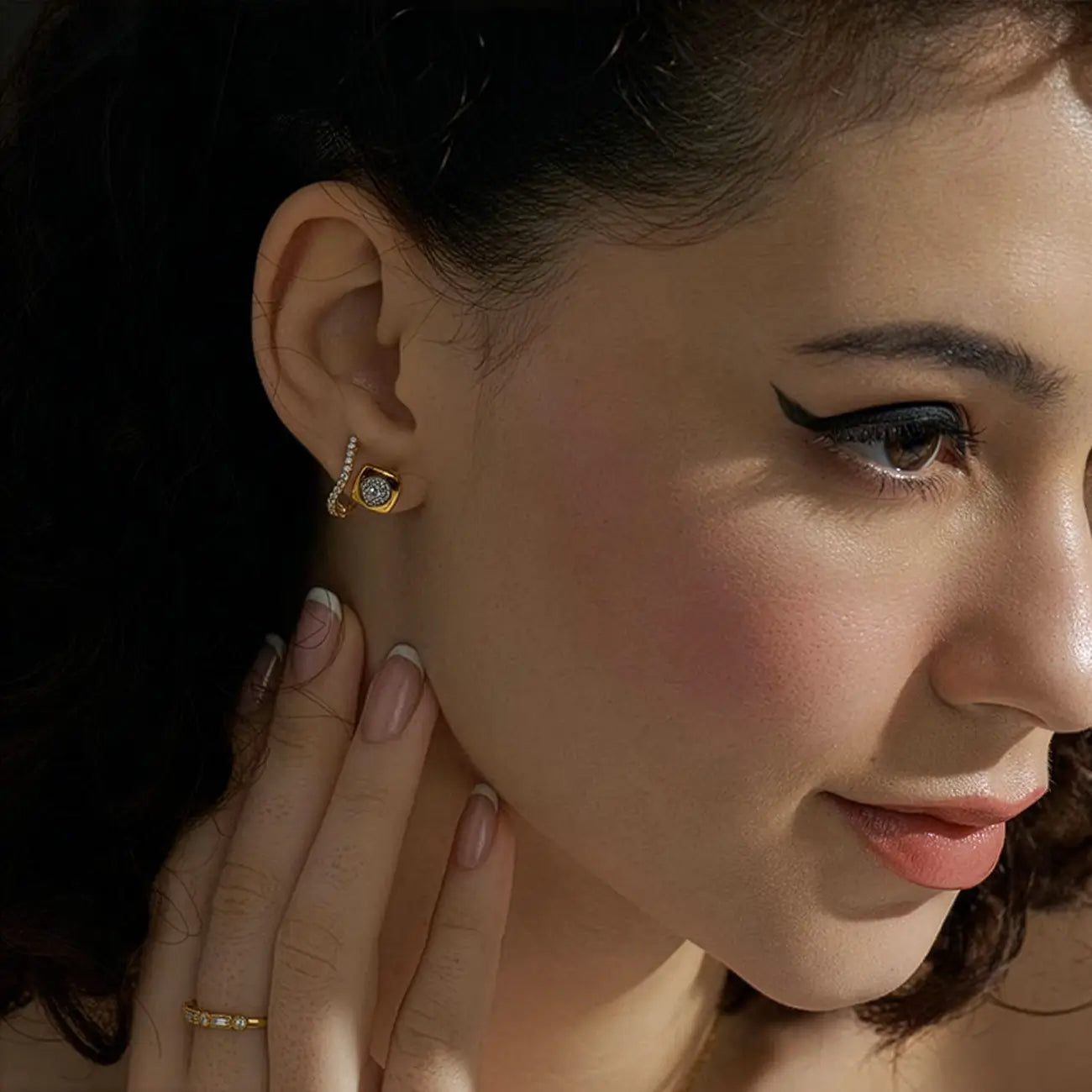 Малки сребърни обици Pavе Zirconia 18К покритие Злато