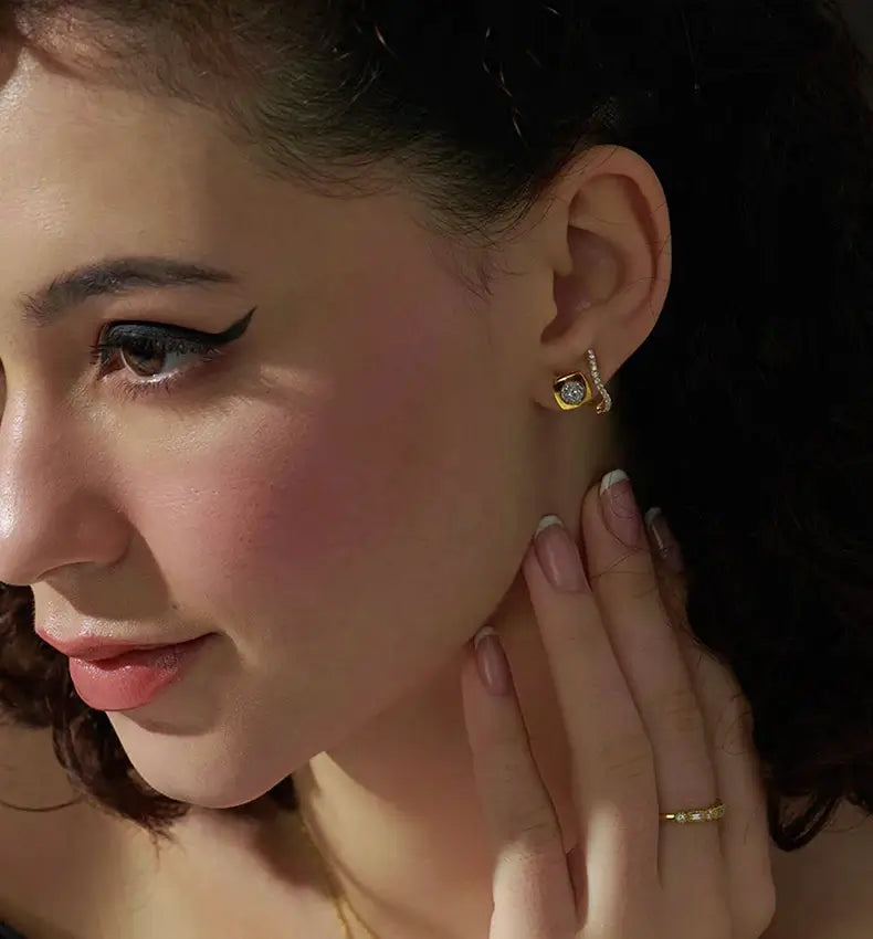 Малки сребърни обици Pavе Zirconia 18К покритие Злато