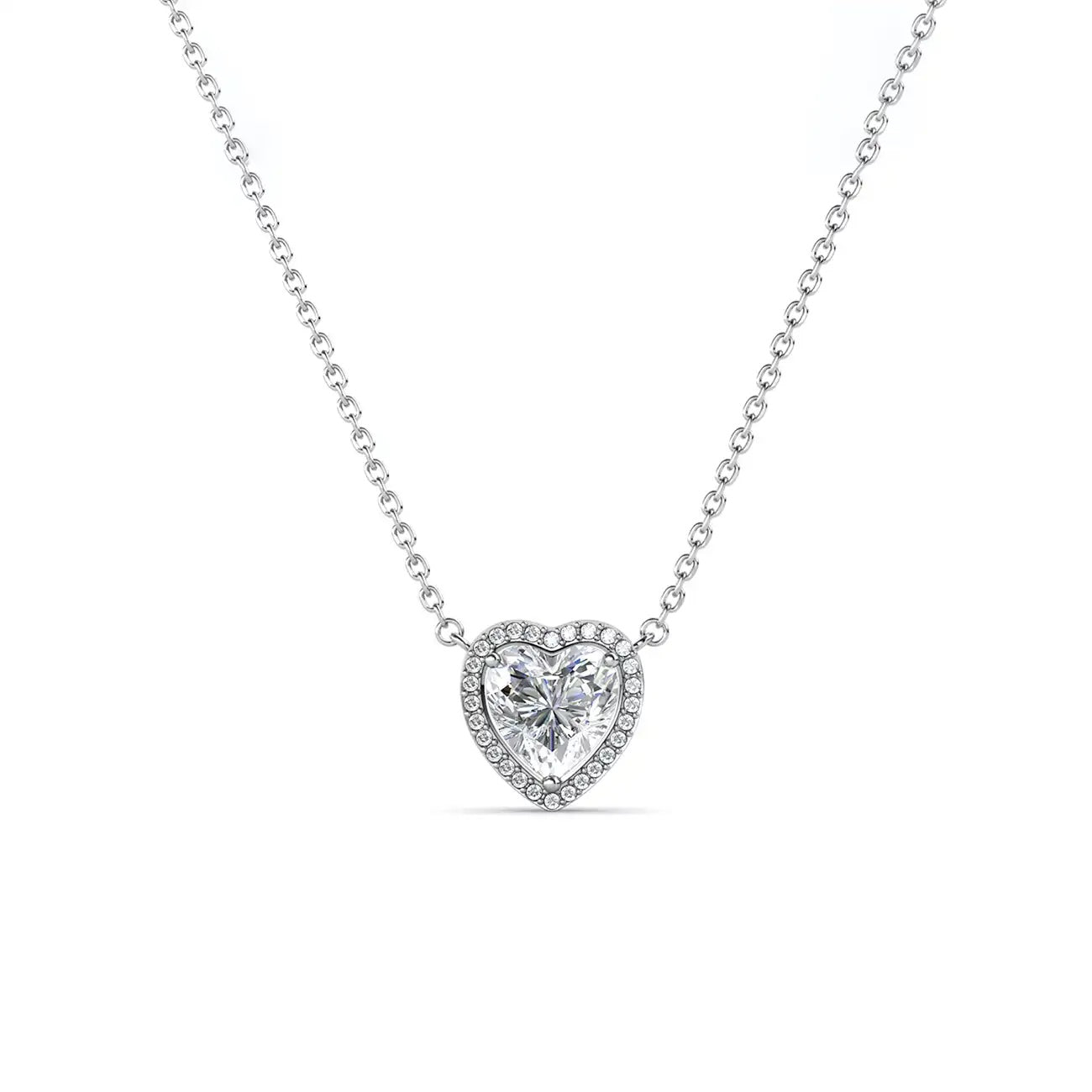 нежно колие сърце с кристали Swarovski и 18К покритие бяло злато