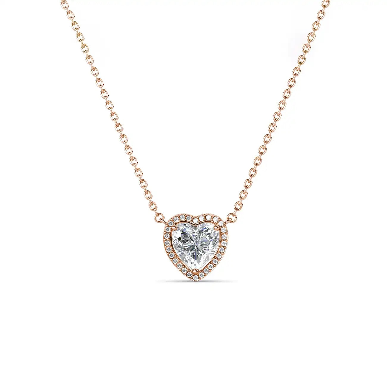 Малко колие сърце с кристали Swarovski и 18К покритие розово злато
