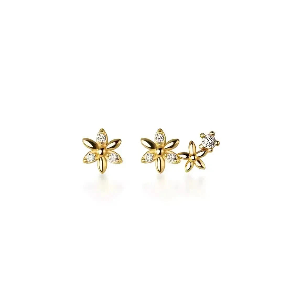 Минималистични обици с асиметричен дизайн на цветя, позлатени – by Crystal Pro Jewellery