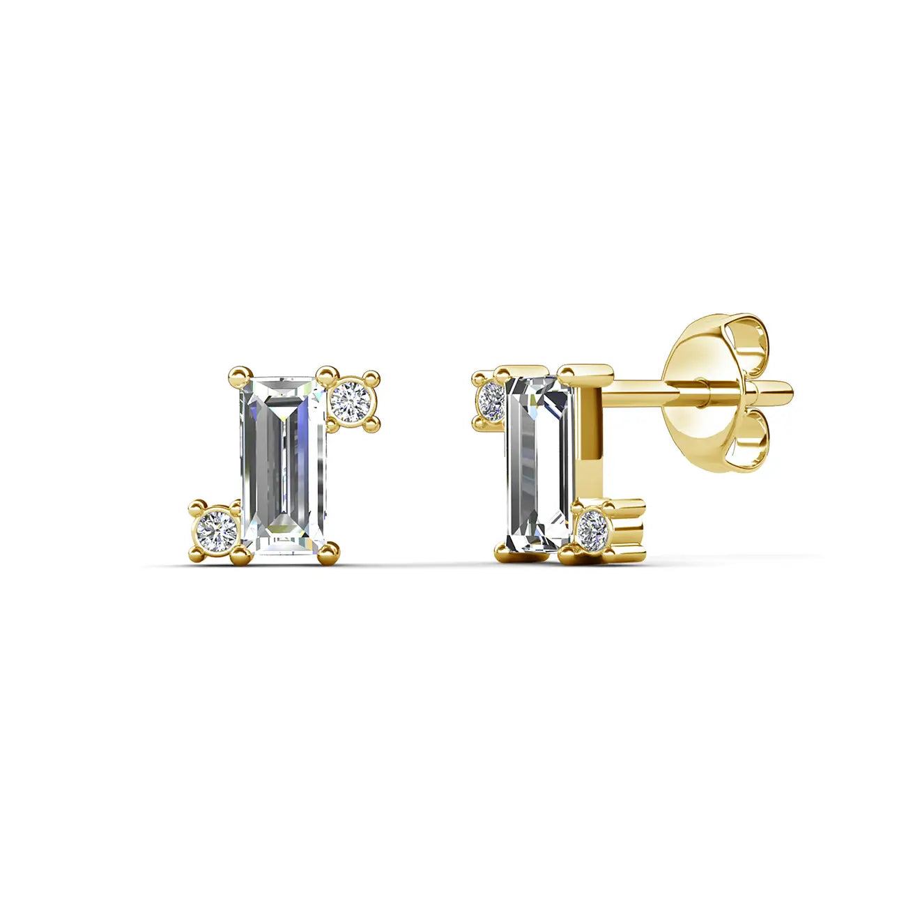 Минималистични сребърни обици в правоъгълна форма с кристали Сваровски и златно покритие