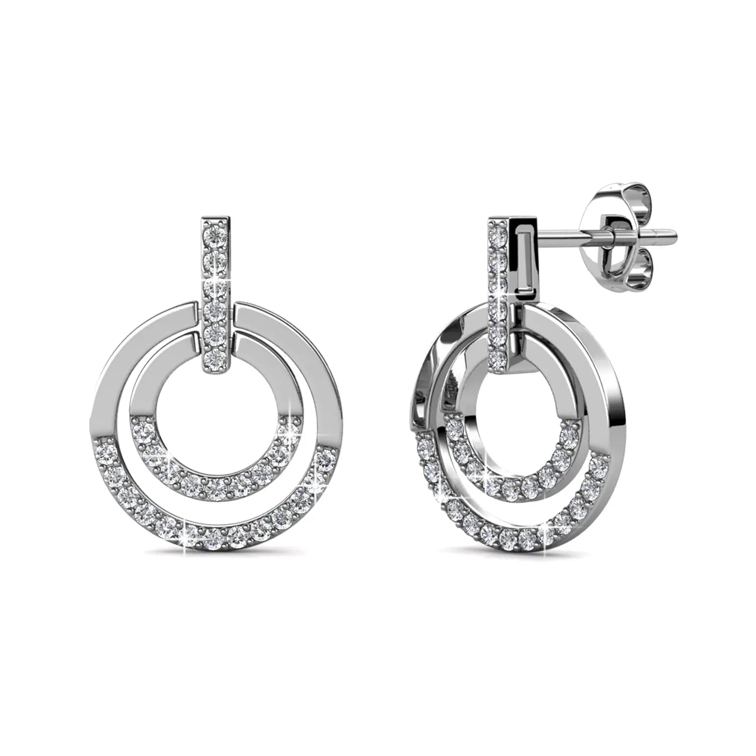 Модерни обици с 18к покритие от бяло злато и кристали – by Crystal Pro Jewellery