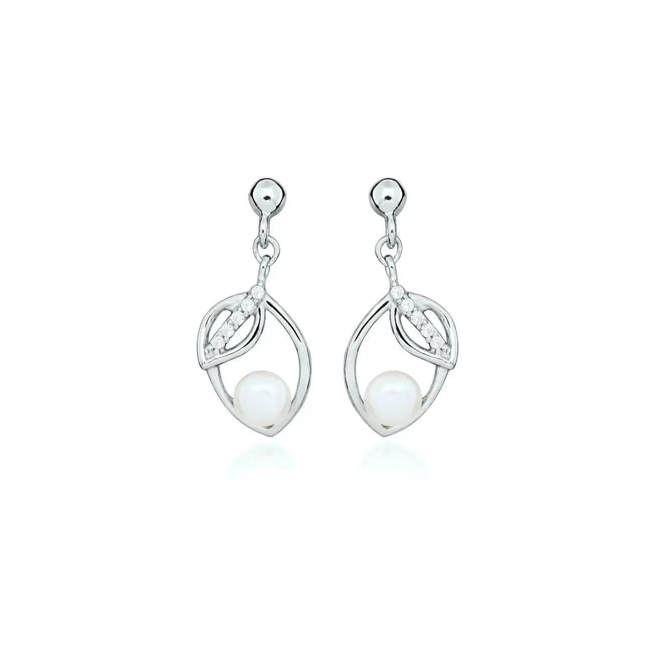 Нежни сребърни обици с речна перла Дизайн на листо – by Crystal Pro Jewellery