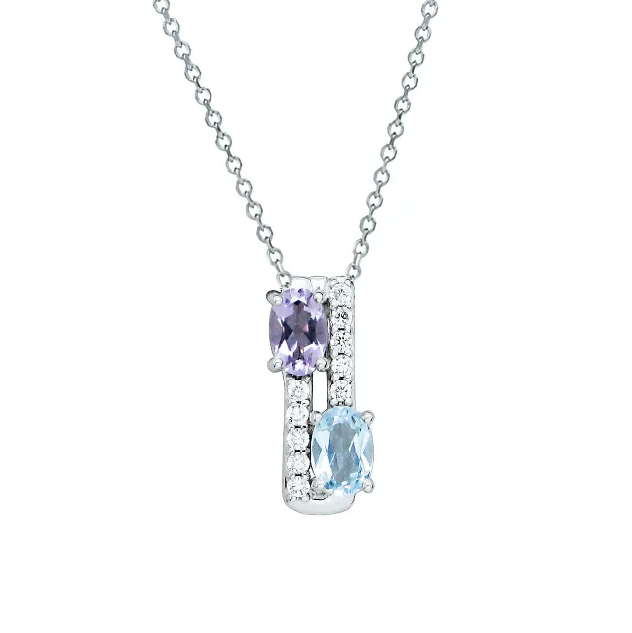 Нежно колие с Нано камъни Аметист и Син Топаз Сребро 925 – by Crystal Pro Jewellery