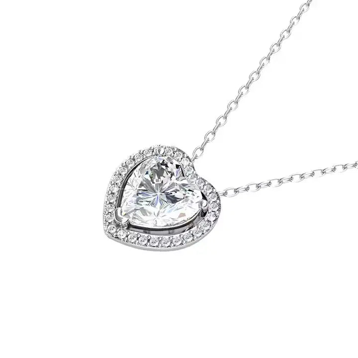 Нежно колие сърце с 18К покритие от бяло злато – by Crystal Pro Jewellery