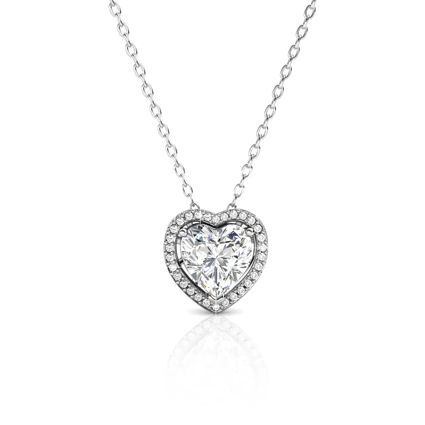 Нежно колие сърце с 18К покритие от бяло злато – by Crystal Pro Jewellery