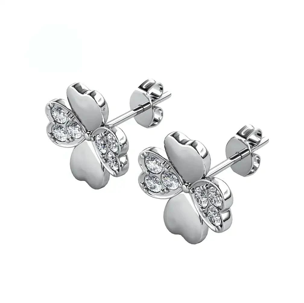 Screw earrings Hearts with Austrian crystals 18K Rose gold plating