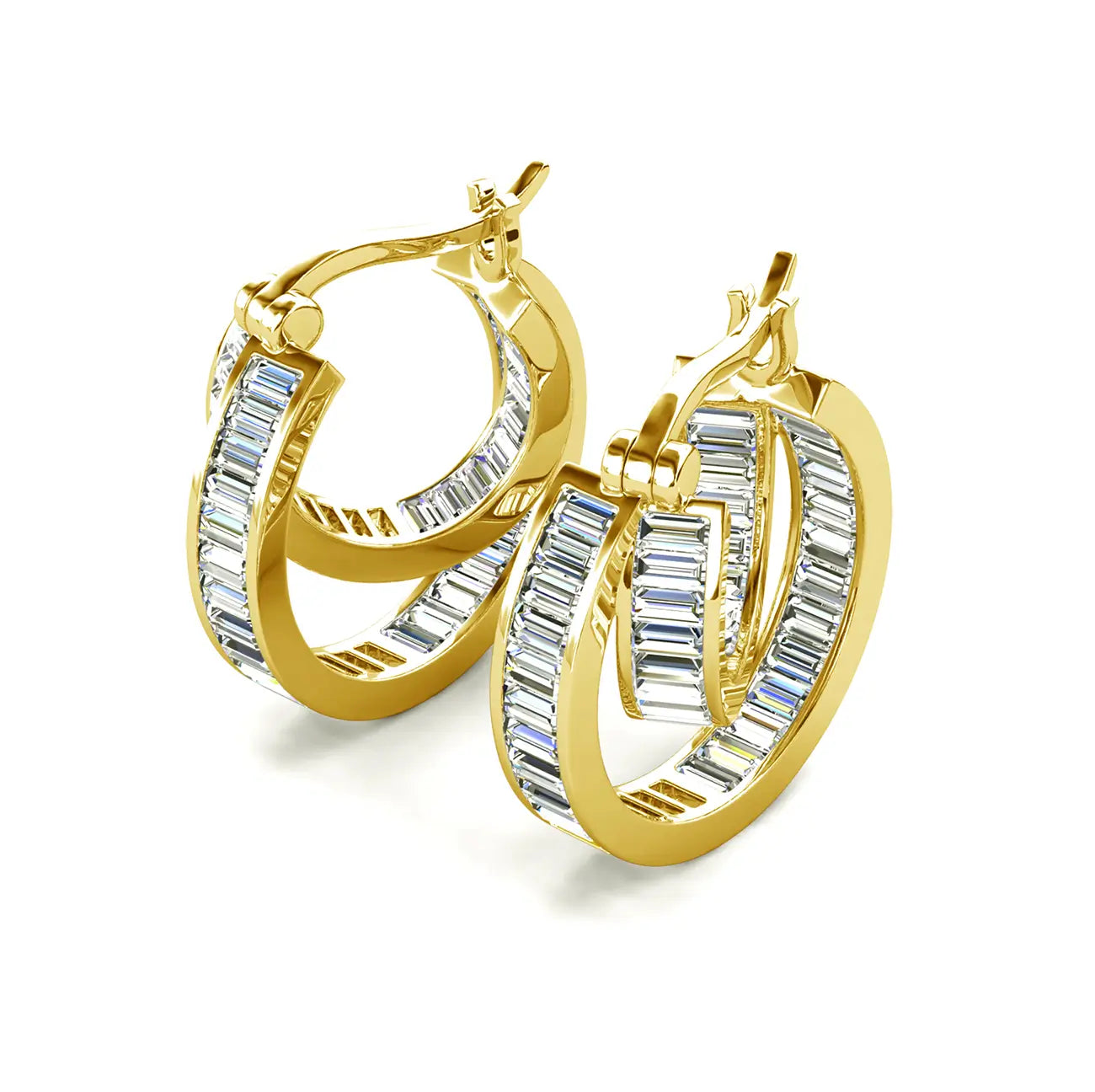 Двойни обици халки с кристали Сваровски и златно покритие