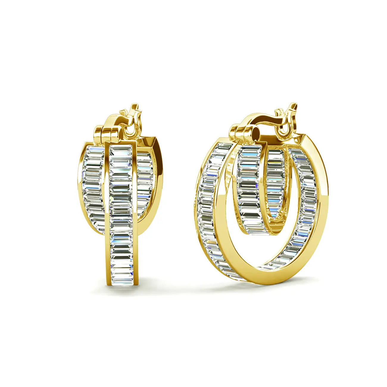 Двойни халки обици със златно покритие и кристали Сваровски