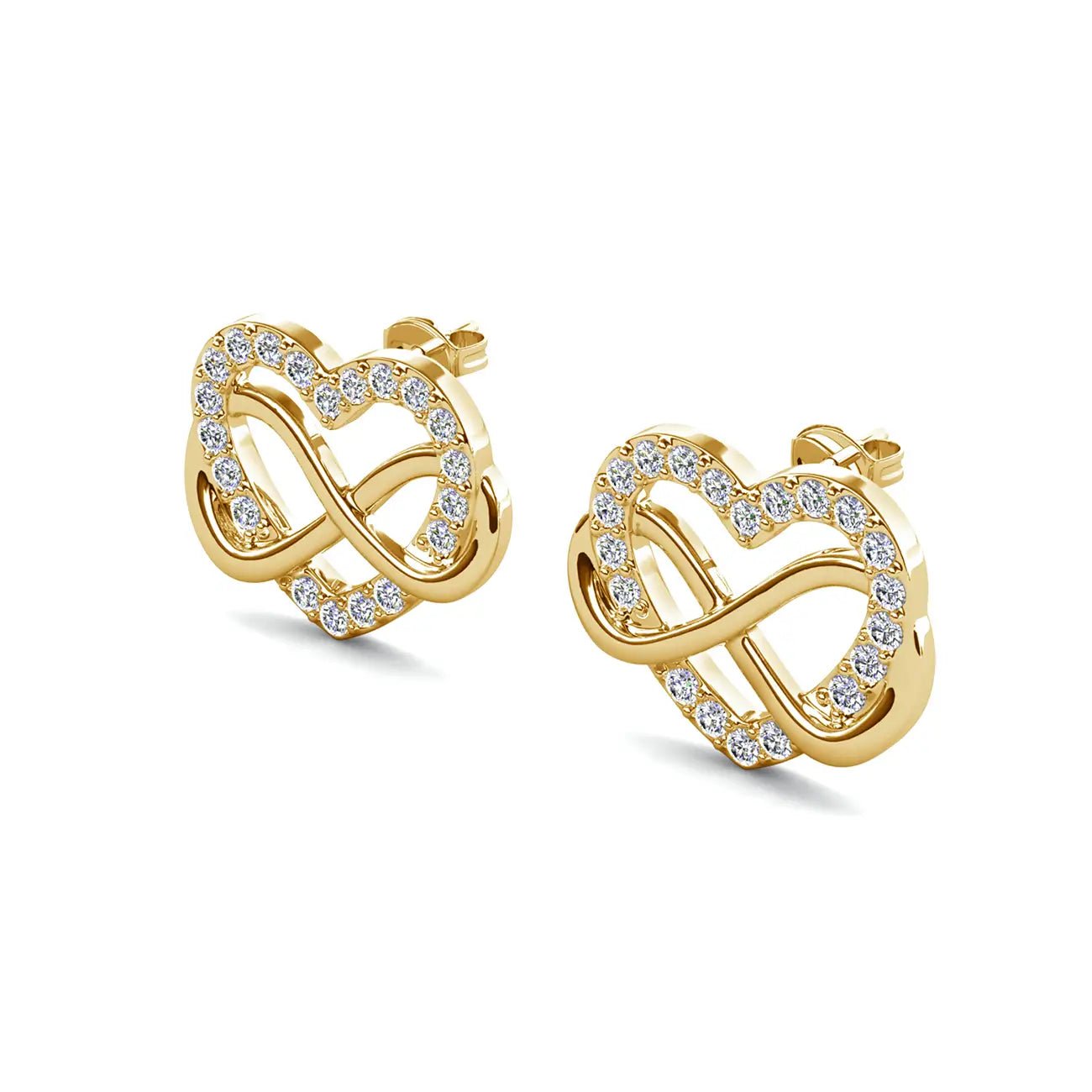 Обици на винт Сърца с австрийски кристали 18К покритие Розово злато – by Crystal Pro Jewellery