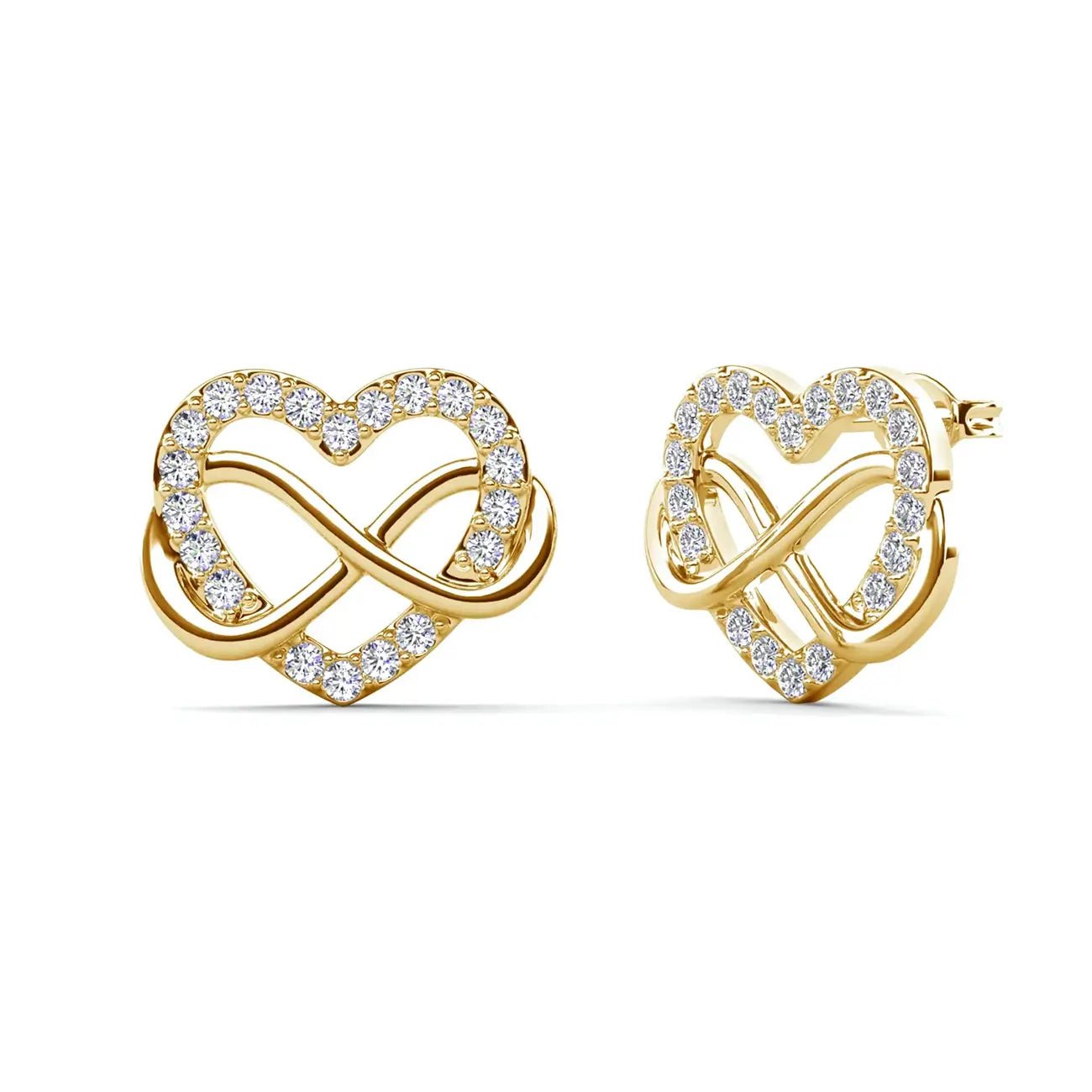 Обици на винт Сърца с австрийски кристали 18К покритие Розово злато – by Crystal Pro Jewellery