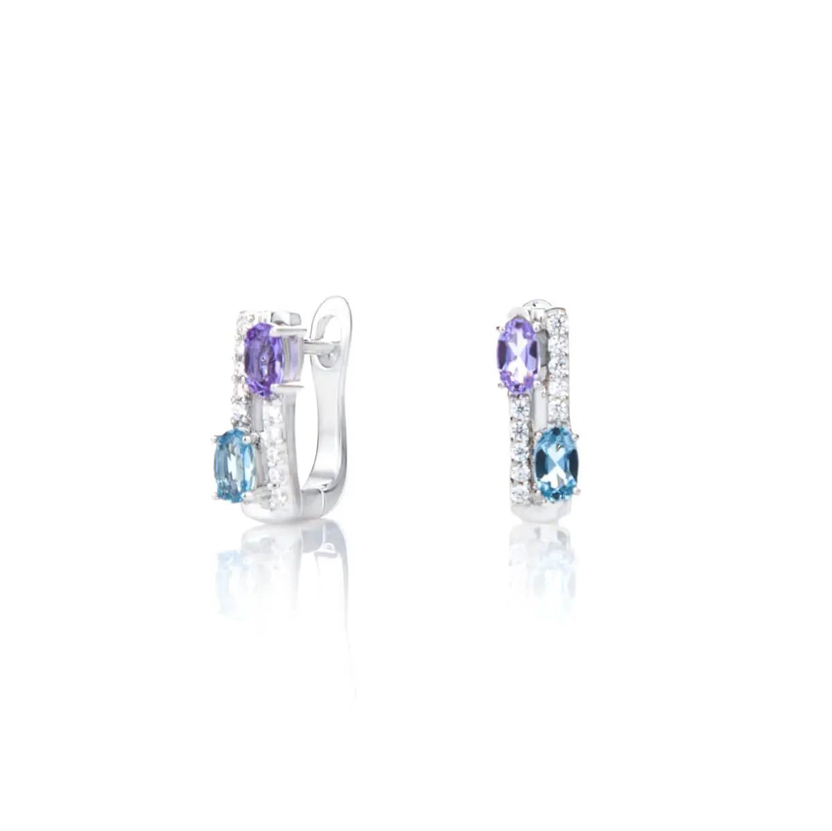 Обици с Нано камъни Аметист и Син Топаз Сребро 925 – by Crystal Pro Jewellery