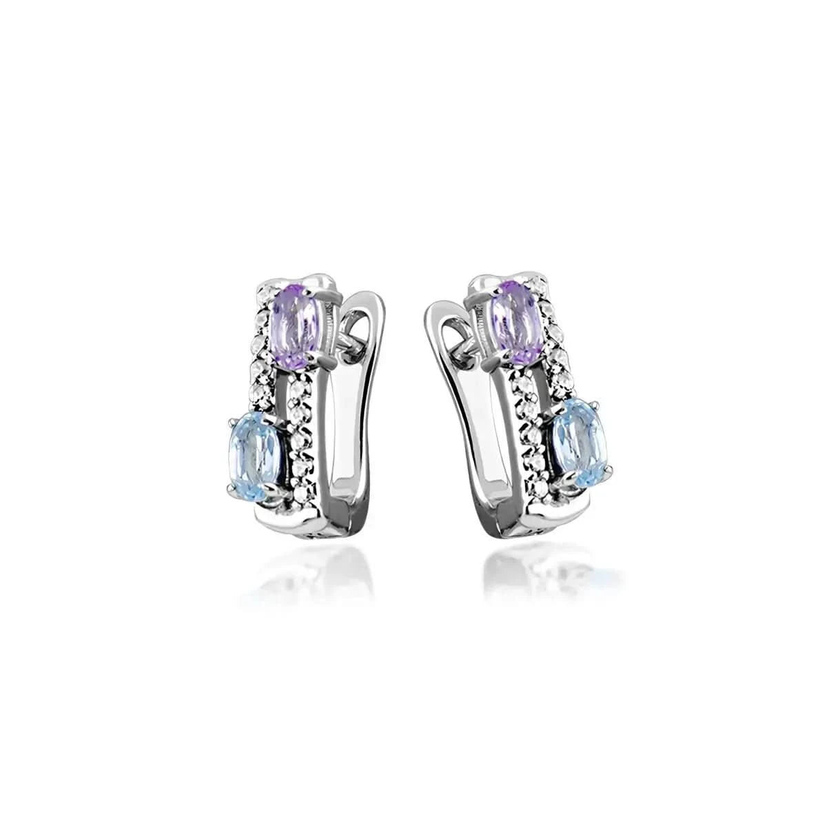 Обици с Нано камъни Аметист и Син Топаз Сребро 925 – by Crystal Pro Jewellery