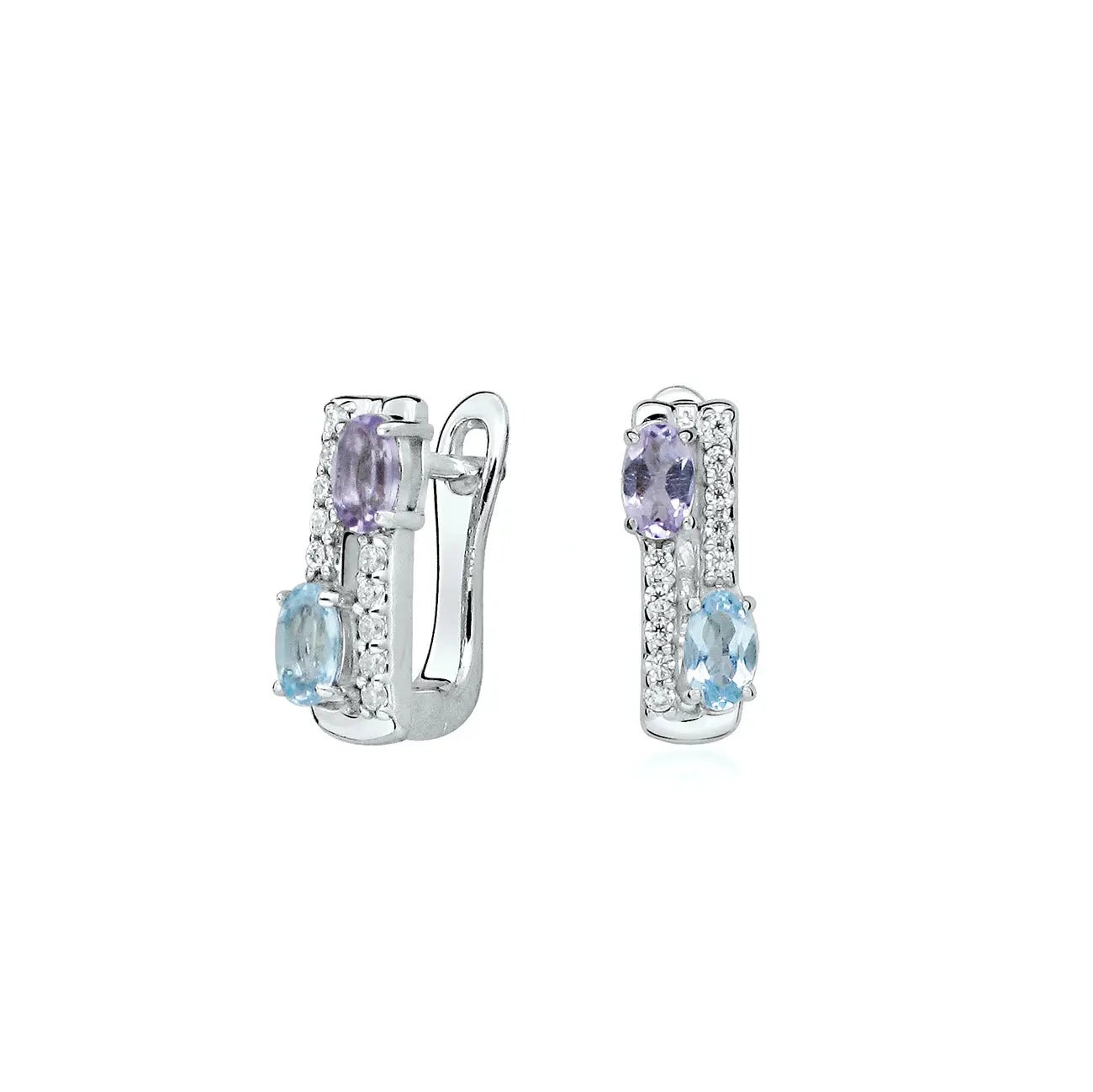 Обици с Нано камъни Аметист и Син Топаз Сребро 925 – by Crystal Pro Jewellery