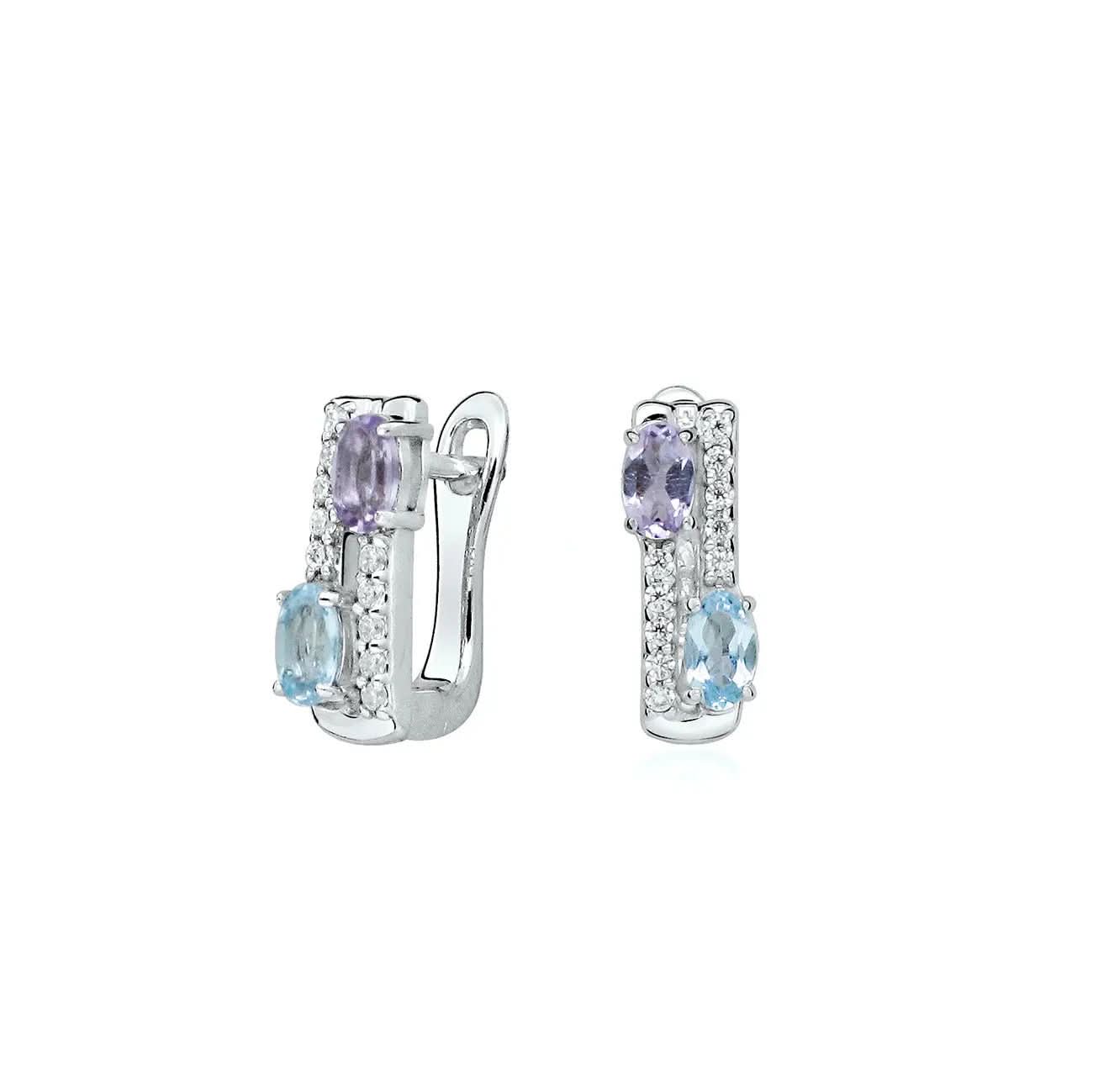 Обици с Нано камъни Аметист и Син Топаз Сребро 925 – by Crystal Pro Jewellery