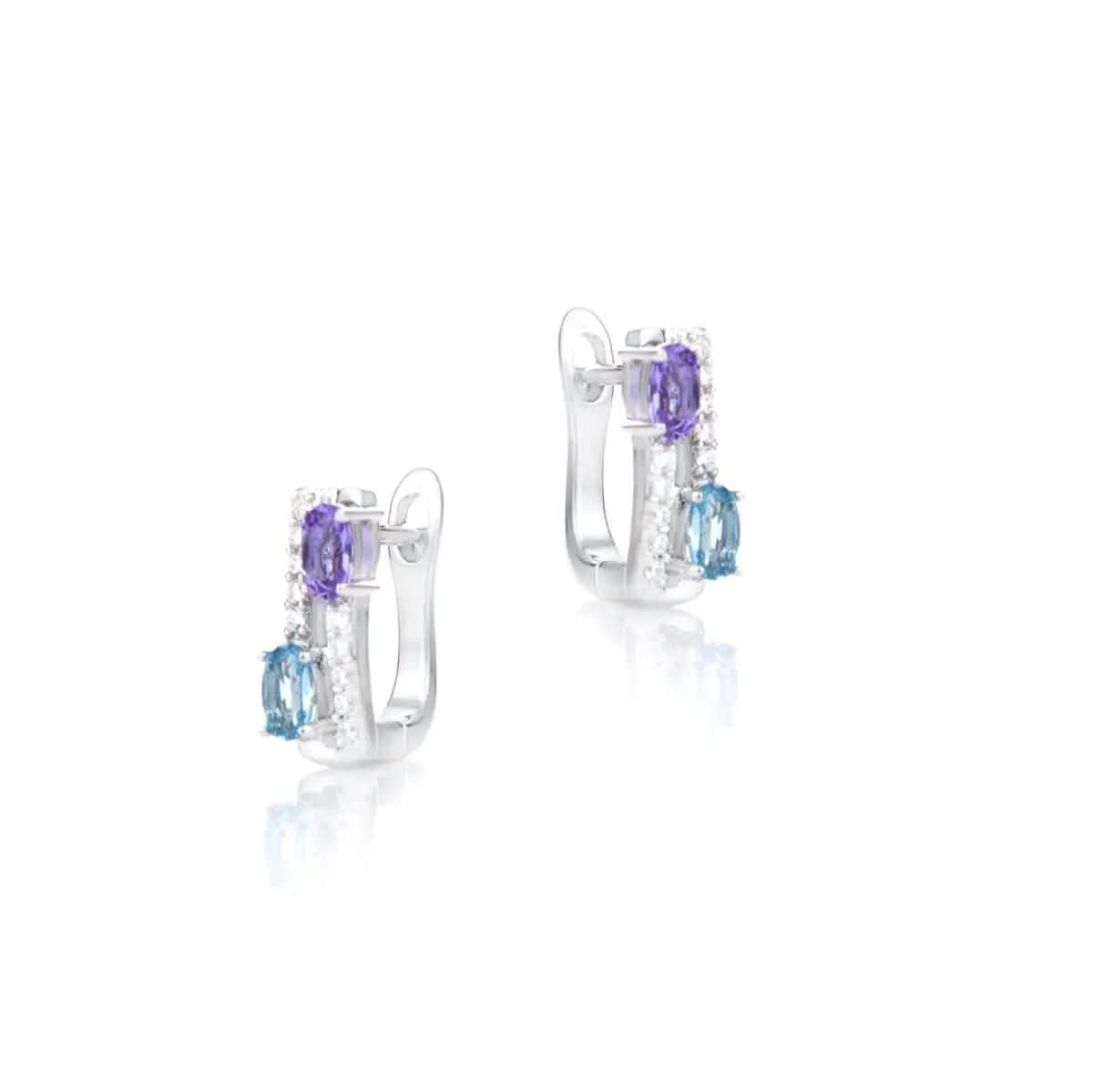 Обици с Нано камъни Аметист и Син Топаз Сребро 925 – by Crystal Pro Jewellery