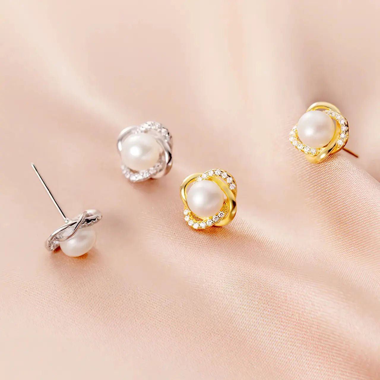 Обици с перли и цирконии Сребро 925 с 18К златно покритие – by Crystal Pro Jewellery