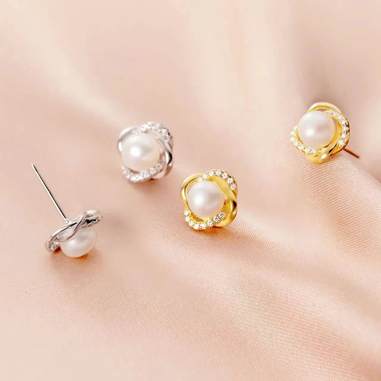 Обици с перли и цирконии Сребро 925 с 18К златно покритие – by Crystal Pro Jewellery