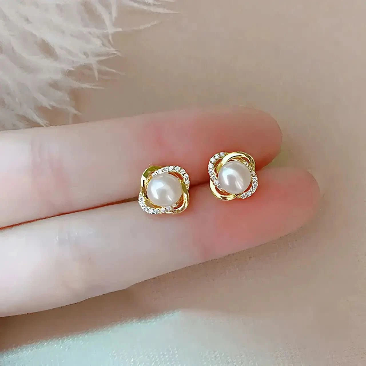 Обици с перли и цирконии Сребро 925 с 18К златно покритие – by Crystal Pro Jewellery