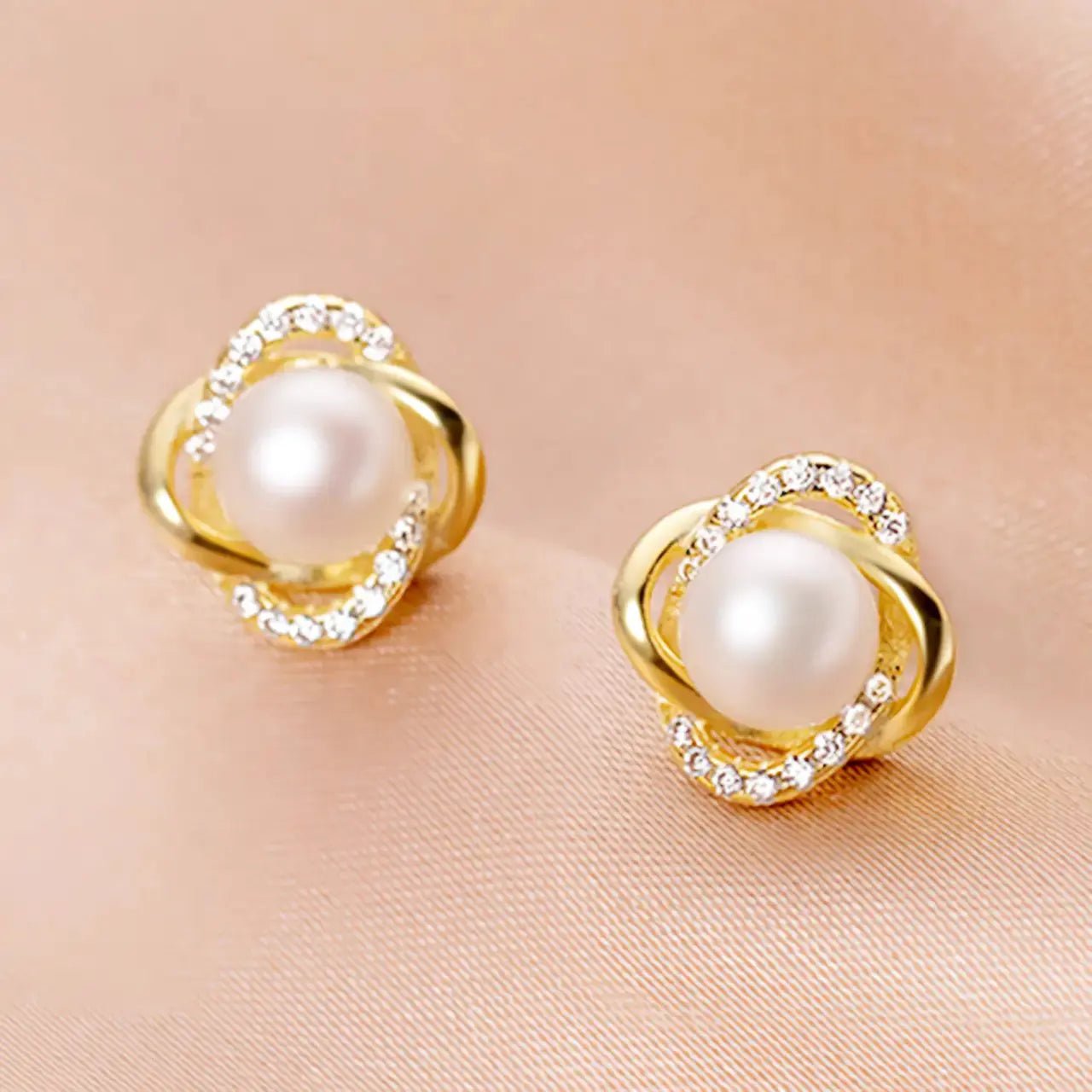 Обици с перли и цирконии Сребро 925 с 18К златно покритие – by Crystal Pro Jewellery