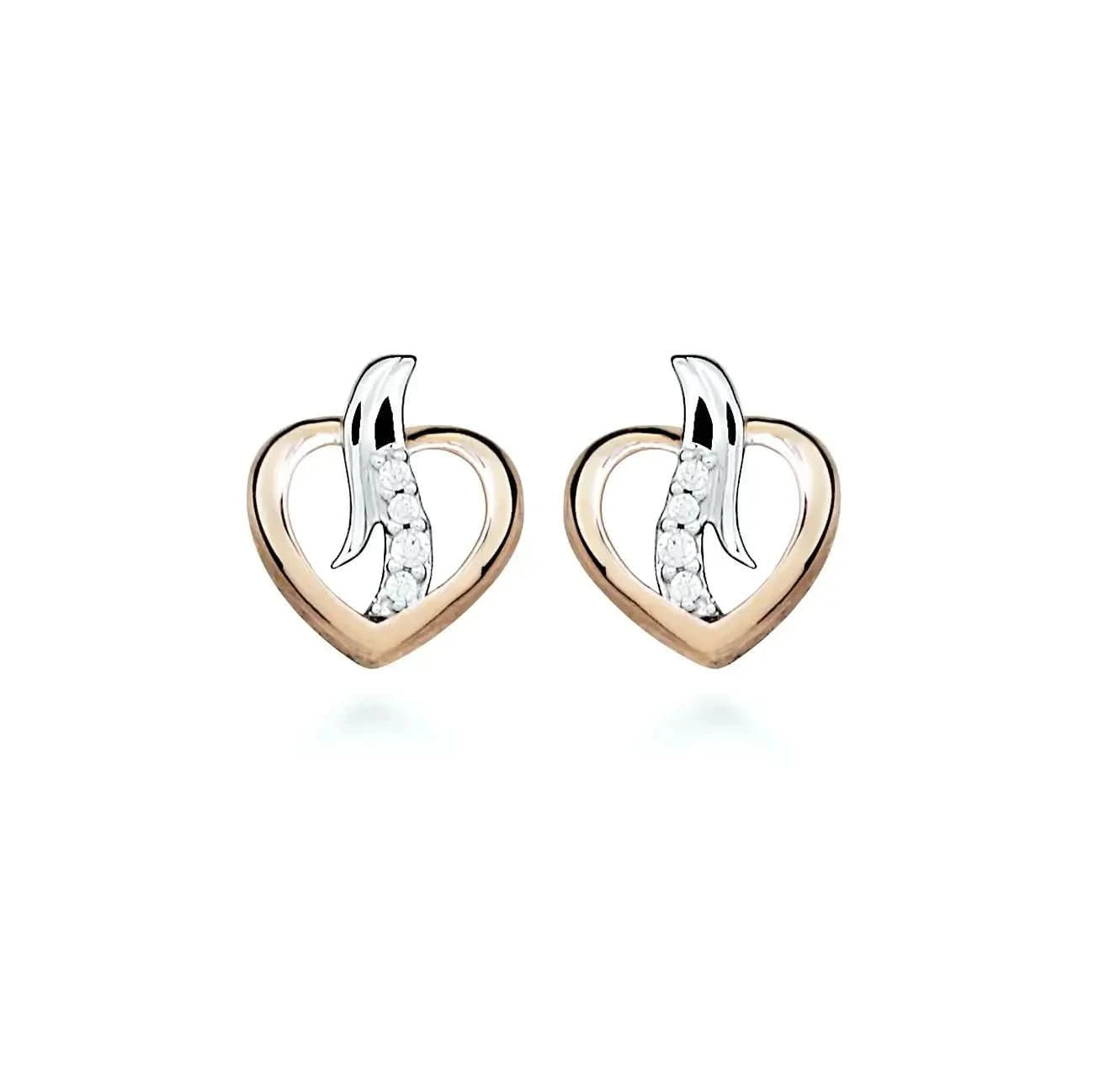 Обици Сърца с двуцветен дизайн Сребро 925 – by Crystal Pro Jewellery