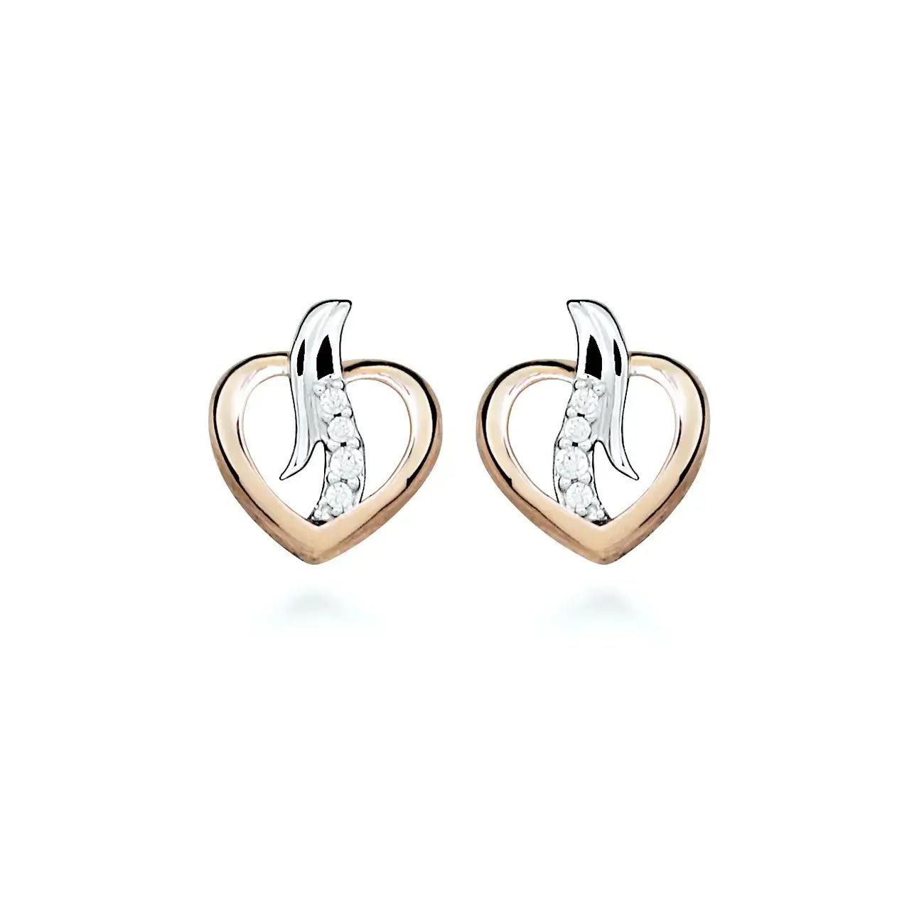 Обици Сърца с двуцветен дизайн Сребро 925 – by Crystal Pro Jewellery