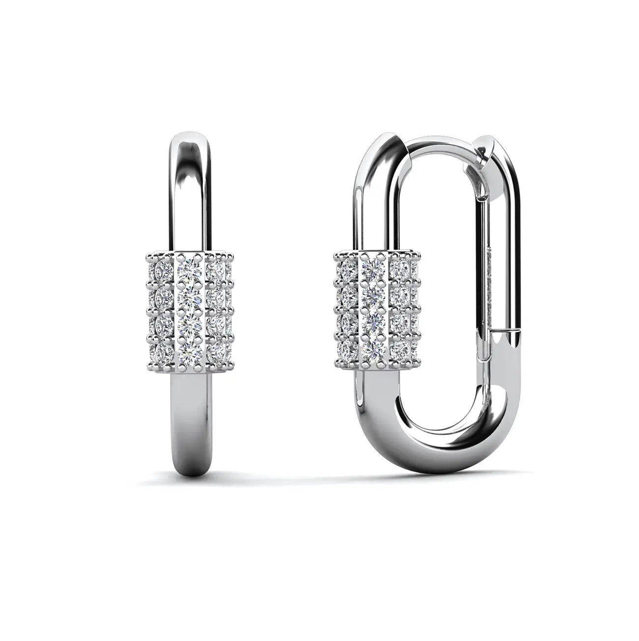 Позлатени обици халки с п18К покритие от бяло злато и кристали Сваровски с овална форма, лек и удобен дизайн