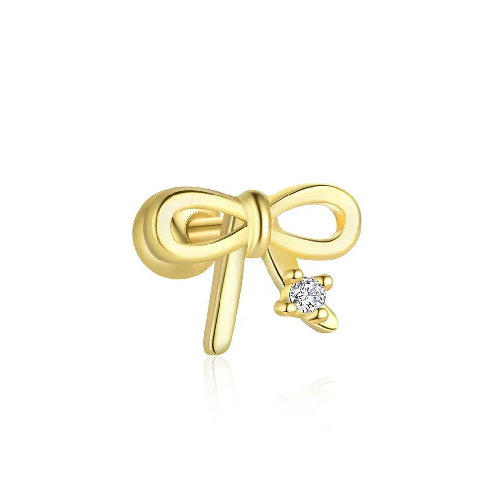 Позлатени Сребърни обици на винт тип Пиърсинг Панделка – by Crystal Pro Jewellery