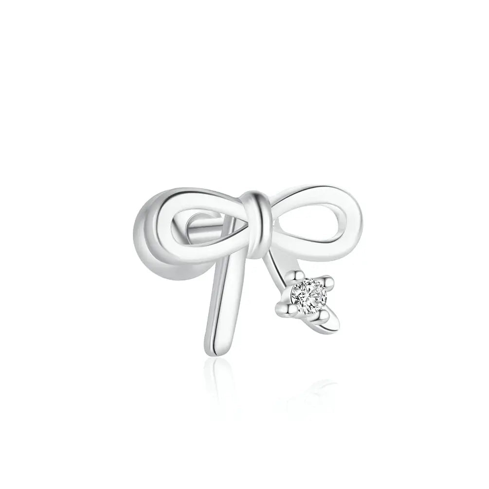 Позлатени Сребърни обици на винт тип Пиърсинг Панделка – by Crystal Pro Jewellery