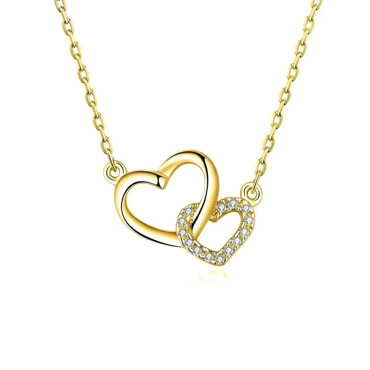 Позлатено сребърно колие Две сърца – Елегантен подарък за жена – by Crystal Pro Jewellery