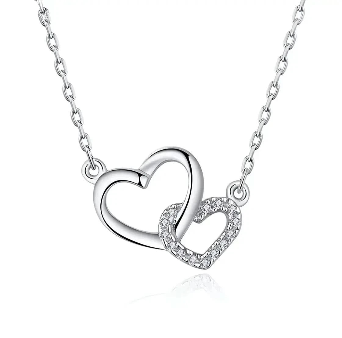 Позлатено сребърно колие Две сърца – Елегантен подарък за жена – by Crystal Pro Jewellery