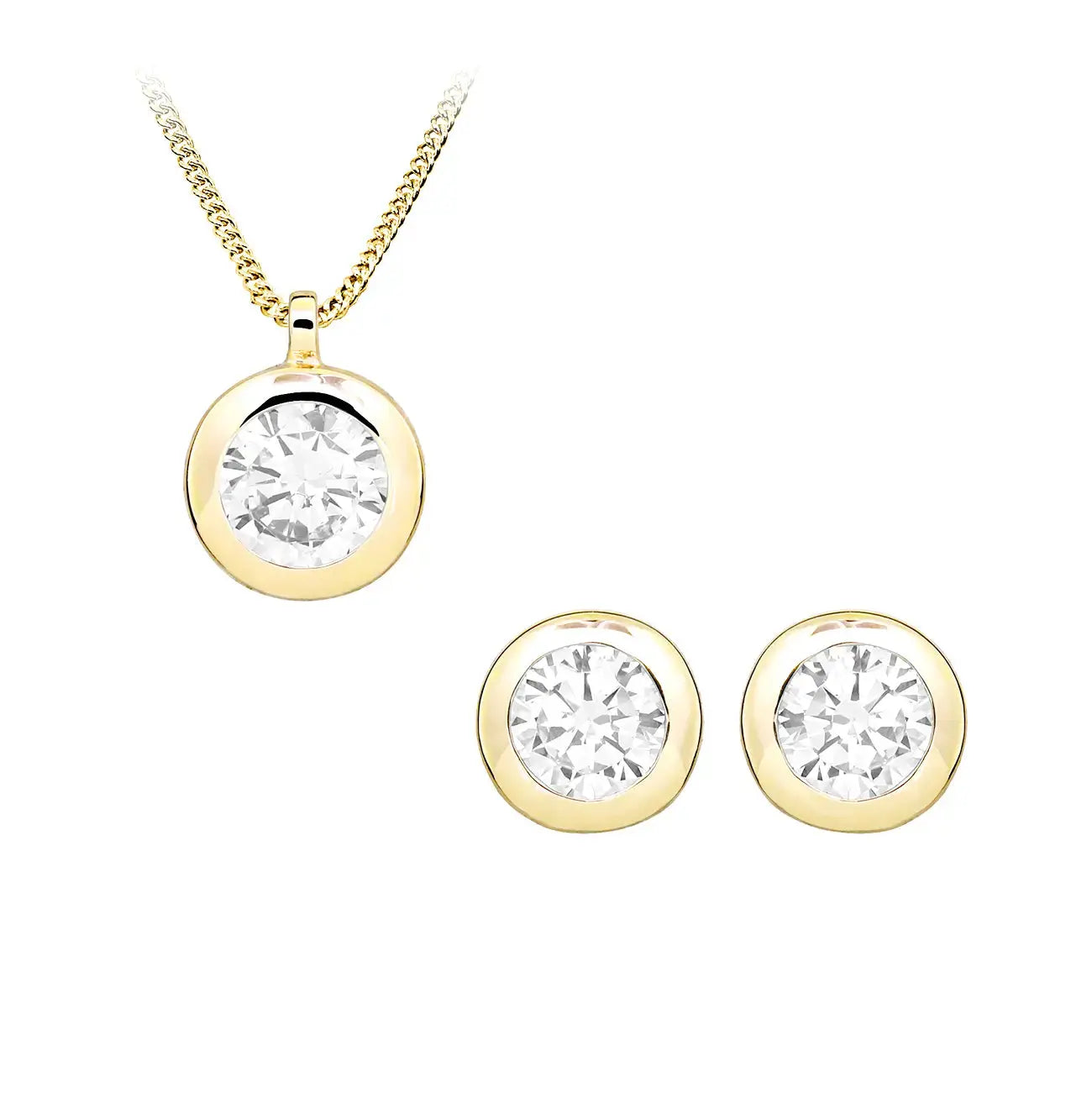 Сребърен сет колие и обици със позлата, изчистен дизайн, класическа кръгла форма