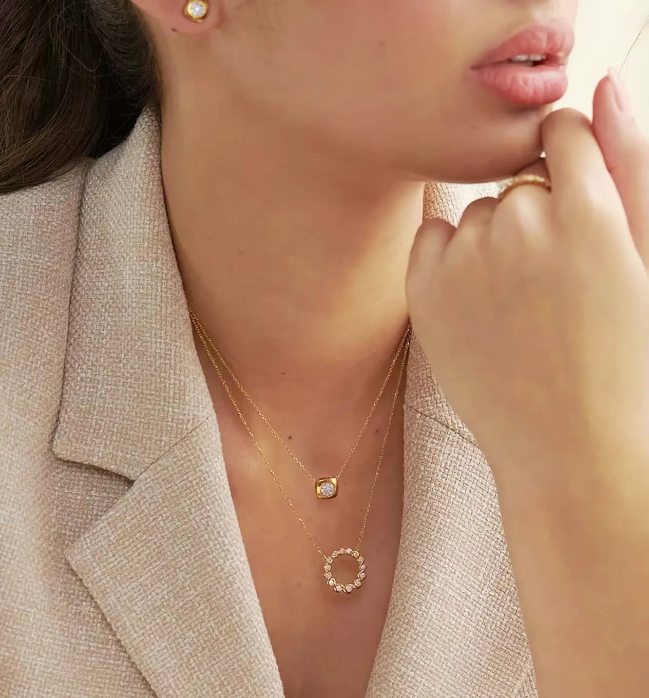 Сребърно колие Pavе Zirconia с 18К покритие Злато