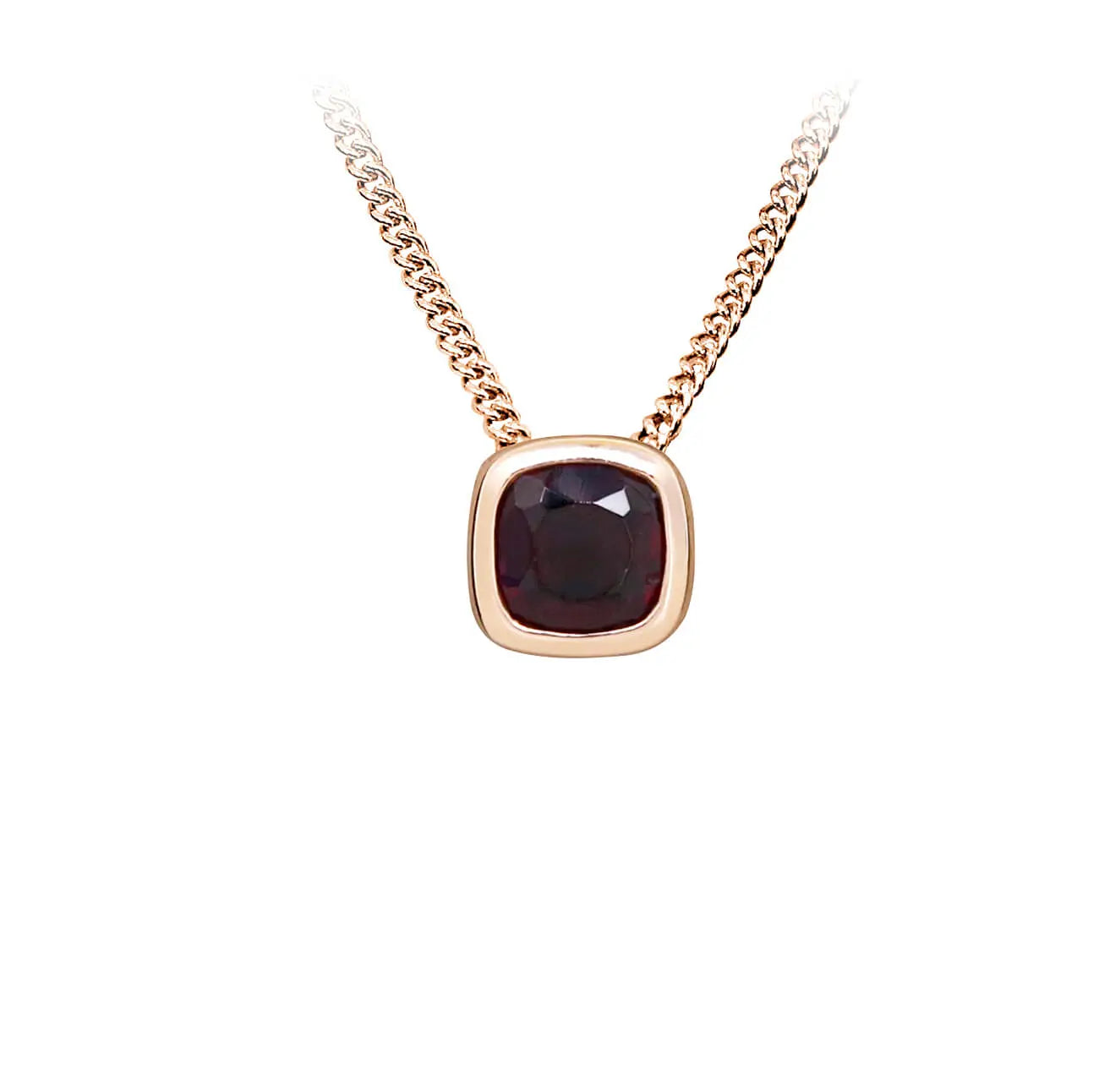 Сребърно минималистично колие с нано гранат с покритие розово злато, фина бижутерия