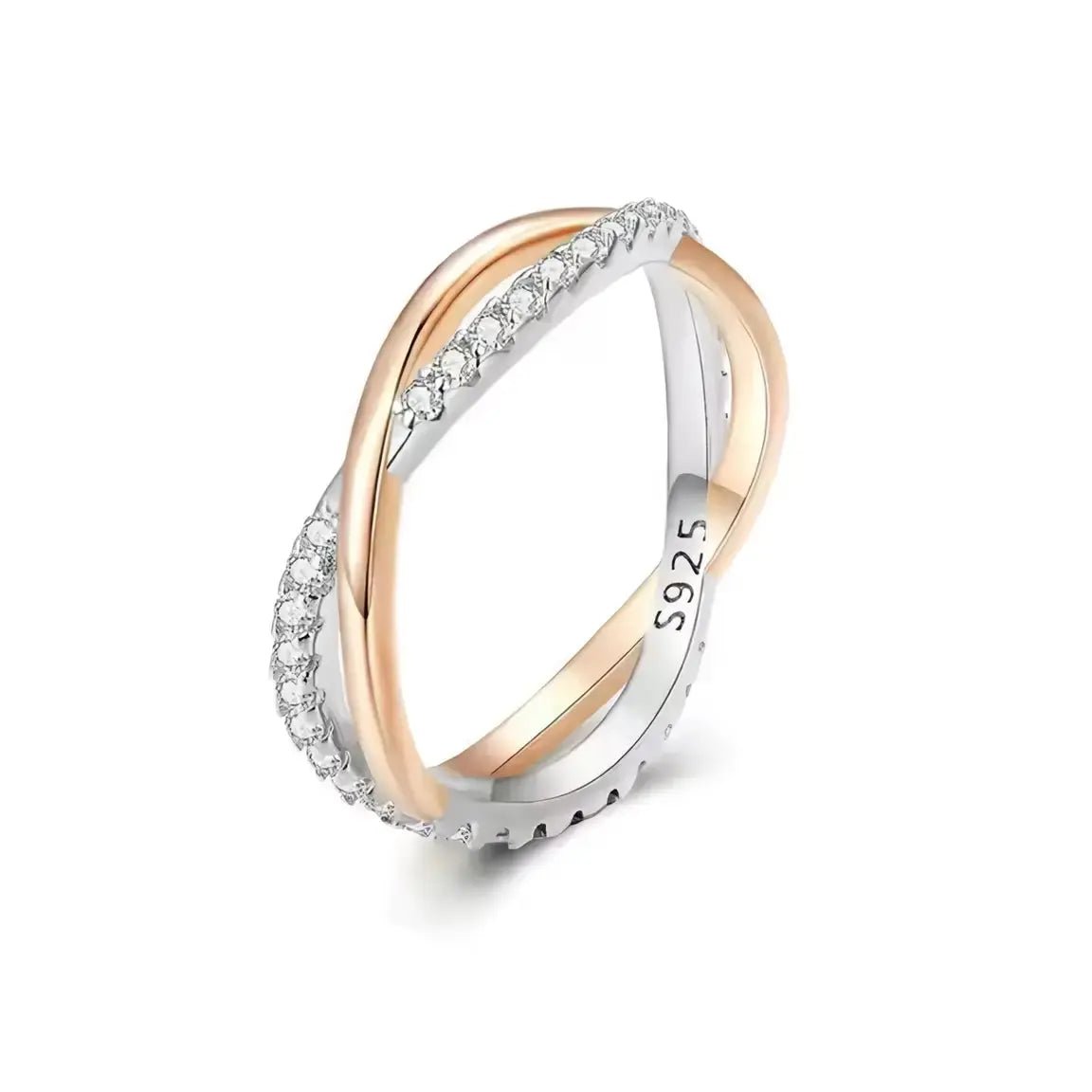 Сребърен пръстен Duo Tone с преплетени елегантни халки – by Crystal Pro Jewellery