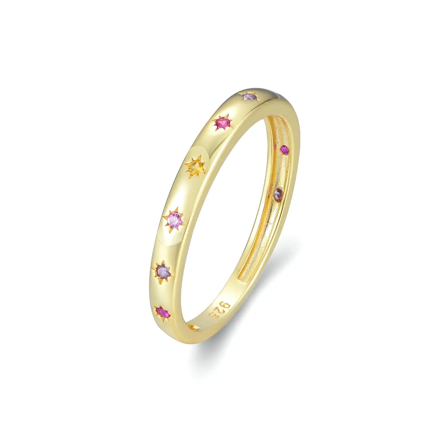 Сребърен пръстен с 18К златно покритие Colorful Stars – by Crystal Pro Jewellery