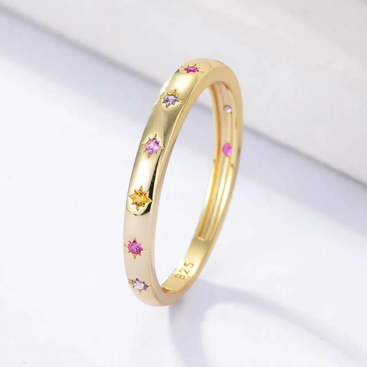 Сребърен пръстен с 18К златно покритие Colorful Stars – by Crystal Pro Jewellery