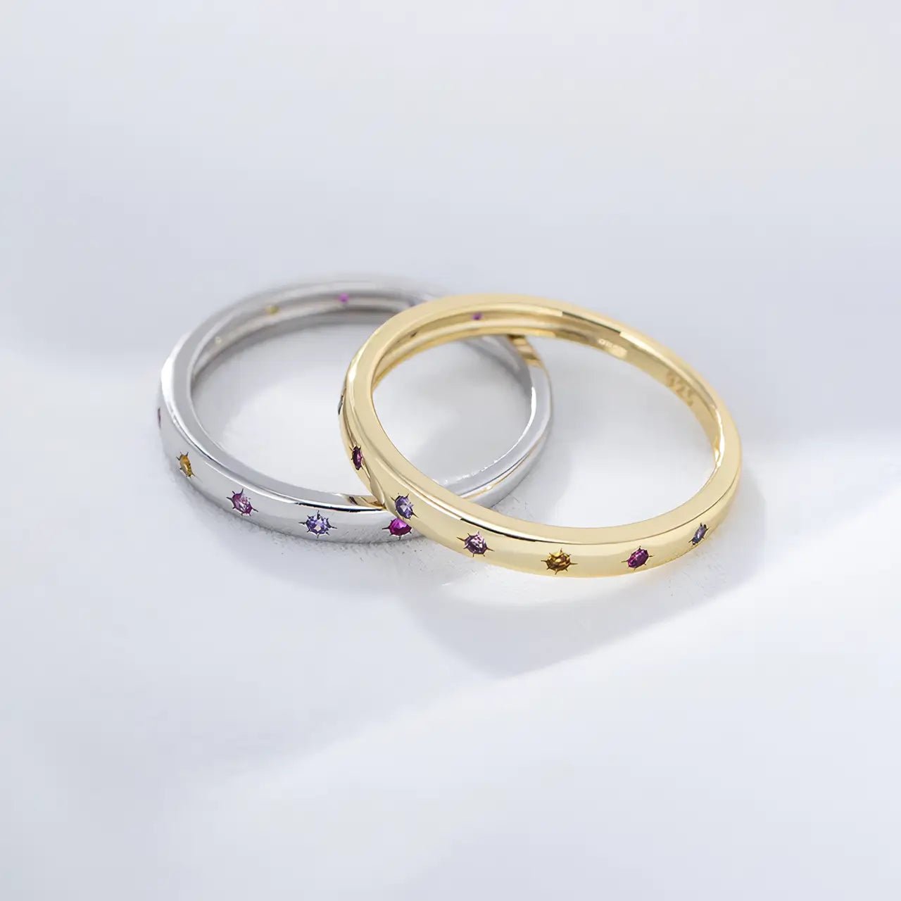 Сребърен пръстен с 18К златно покритие Colorful Stars – by Crystal Pro Jewellery