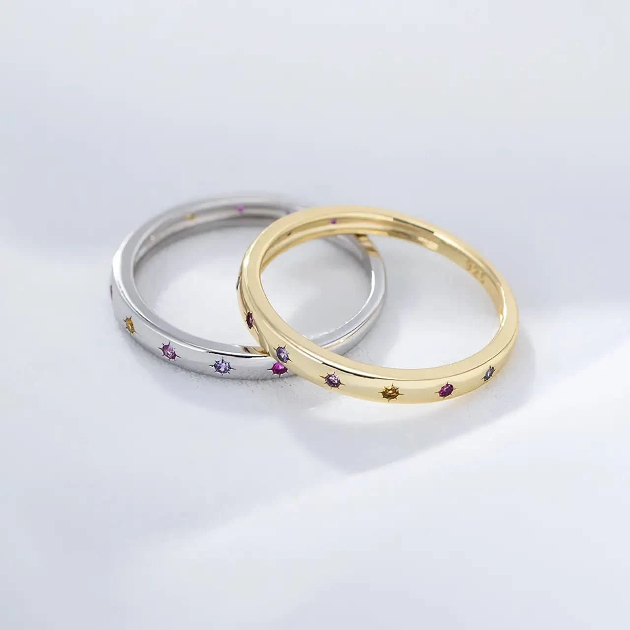 Сребърен пръстен с 18К златно покритие Colorful Stars – by Crystal Pro Jewellery